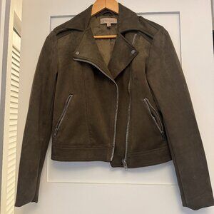 Faux leather olive green moto jacket
